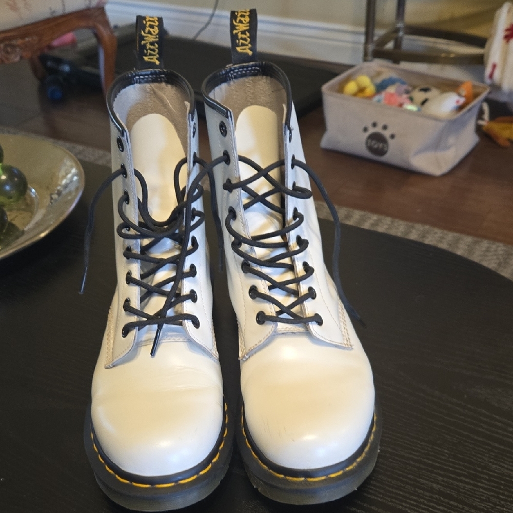 Dr. Martens White Boots with Black Accents Size 10